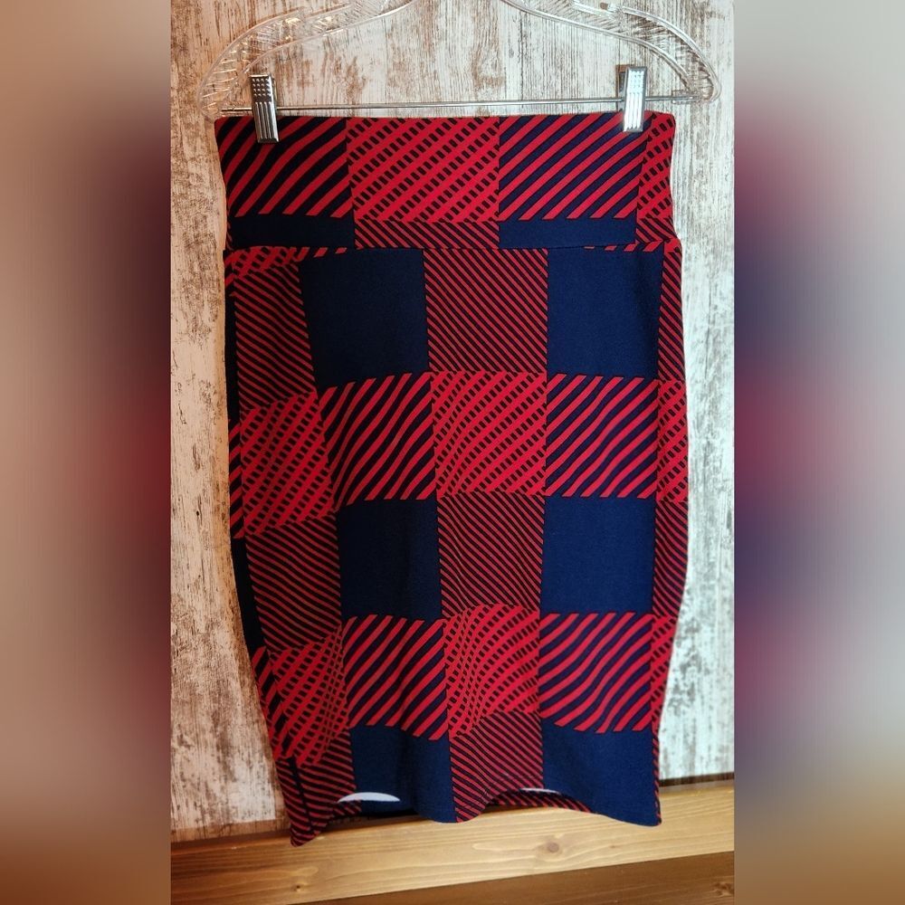 LuLaRoe Navy and Red Striped Midi Skirt